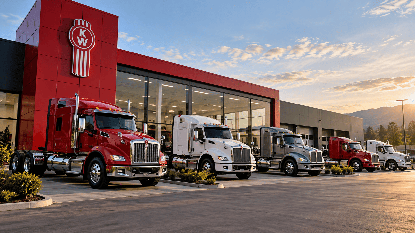 Concesionario Kenworth al atardecer