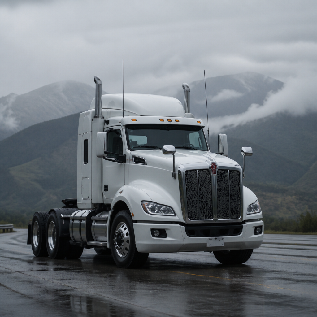 Camión Kenworth 6x4 colorido dominando una carretera montañosa, celebrando 7 años como el líder en tractocamiones.